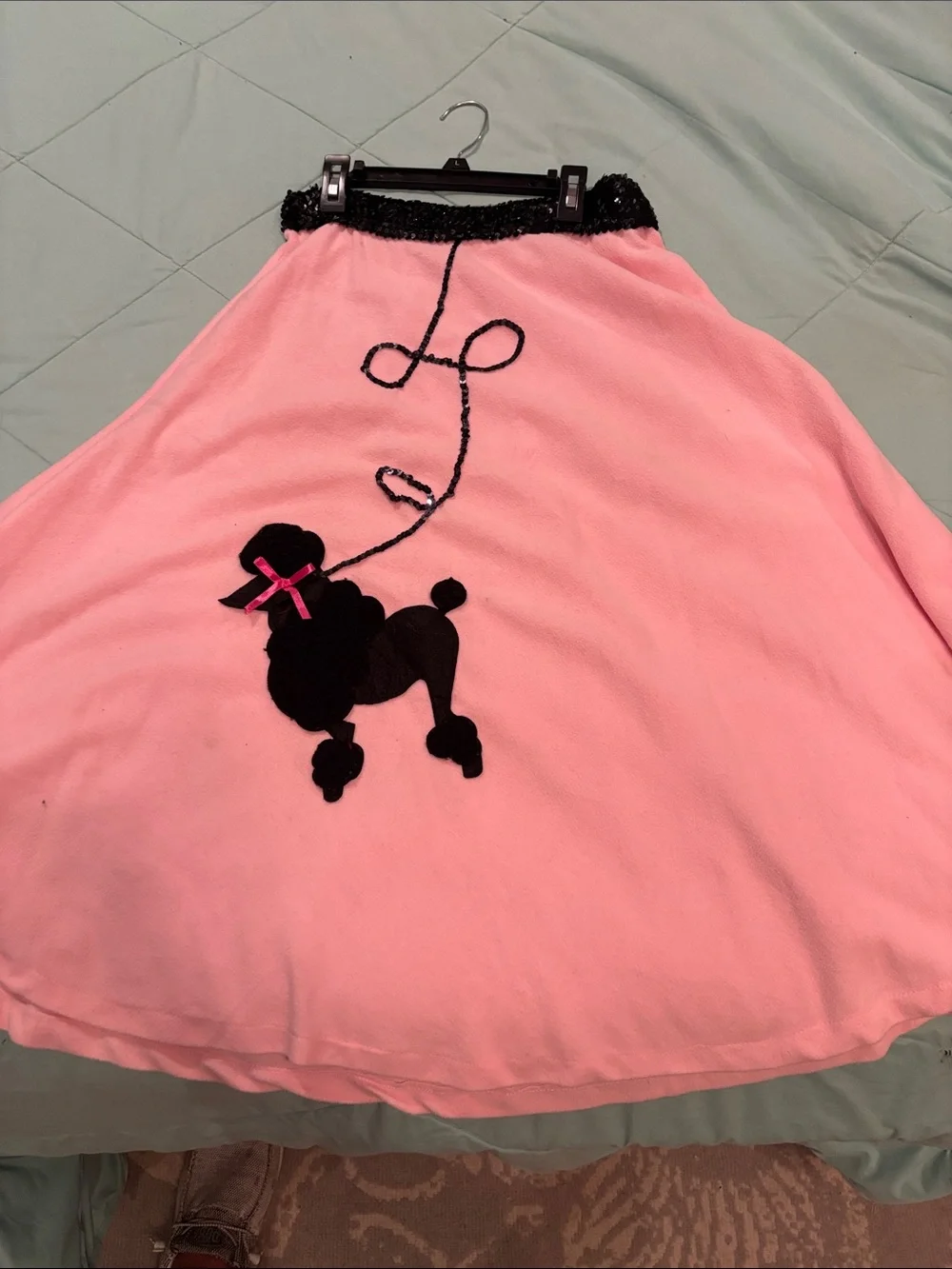 Pink A-Line Skirt with Black Poodle Applique
